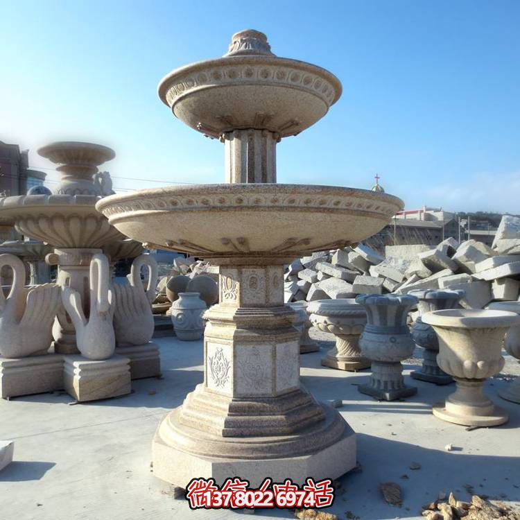 歐式黃銹石噴泉流水轉(zhuǎn)動(dòng)球，點(diǎn)綴酒店會(huì)所景觀