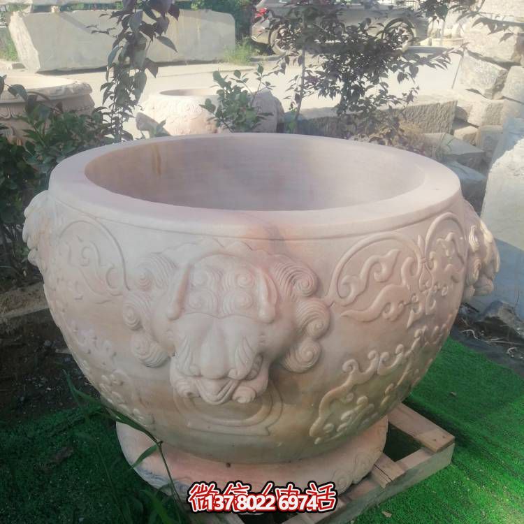 紅晚霞，精美石雕園林擺件花盆雕塑