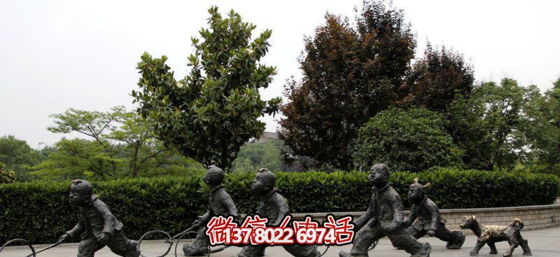 推鐵環(huán)，兒童奔跑，公園雕塑銅雕