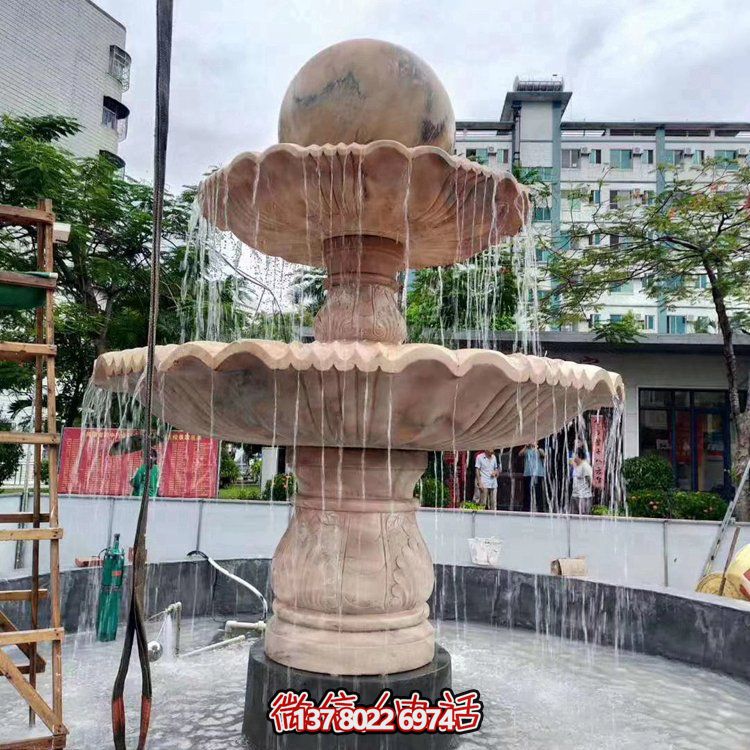 歐式大理石石雕流水噴泉，紅晚霞點(diǎn)綴