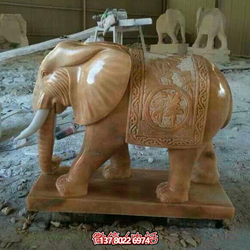 室內(nèi)裝飾藝術品——紅色晚霞大象石雕景觀擺件