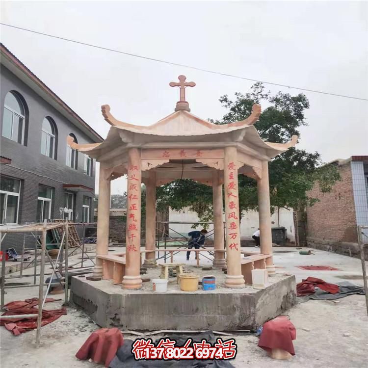 天然大理石涼亭，營造休閑庭院