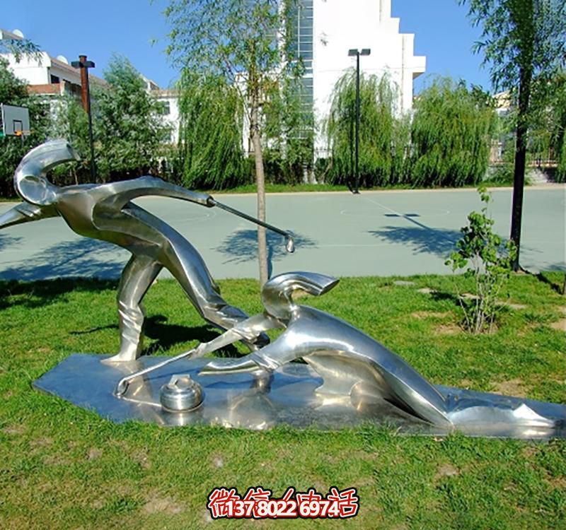 不銹鋼冰壺雕塑，點綴小區花園，創造休閑運動空間