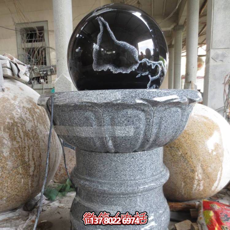 石雕噴泉、花崗巖風水球、蓮花底座裝飾