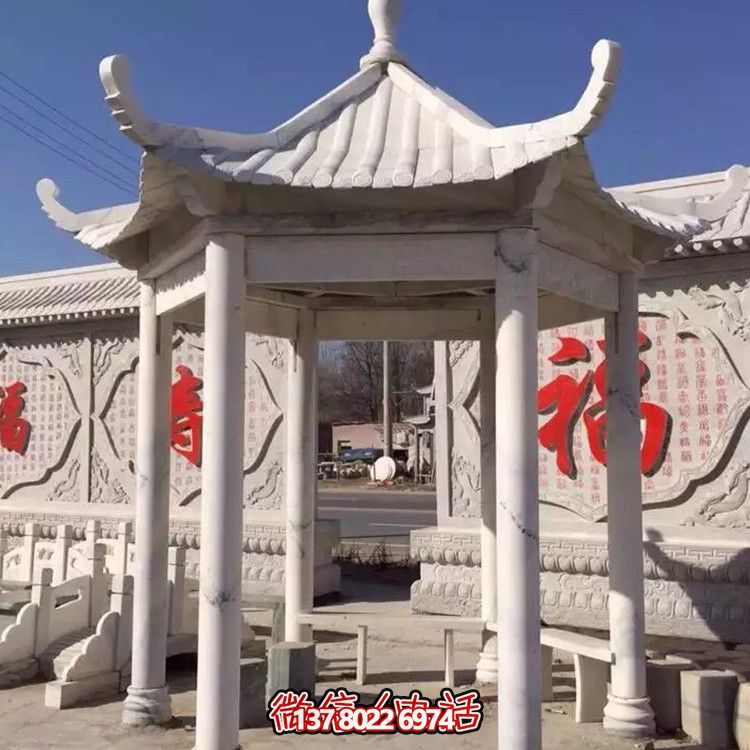 中式古建涼亭，大理石仿古裝飾庭院擺放
