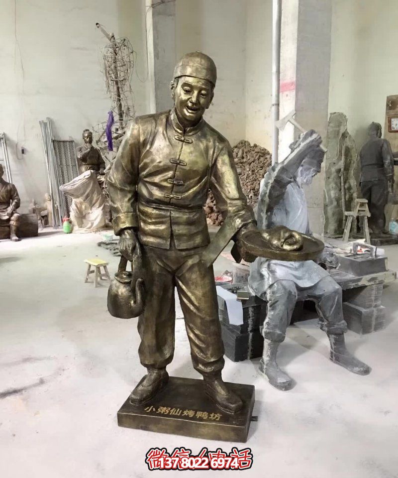 玻璃鋼小吃鋪，雕塑裝飾，店小二上菜