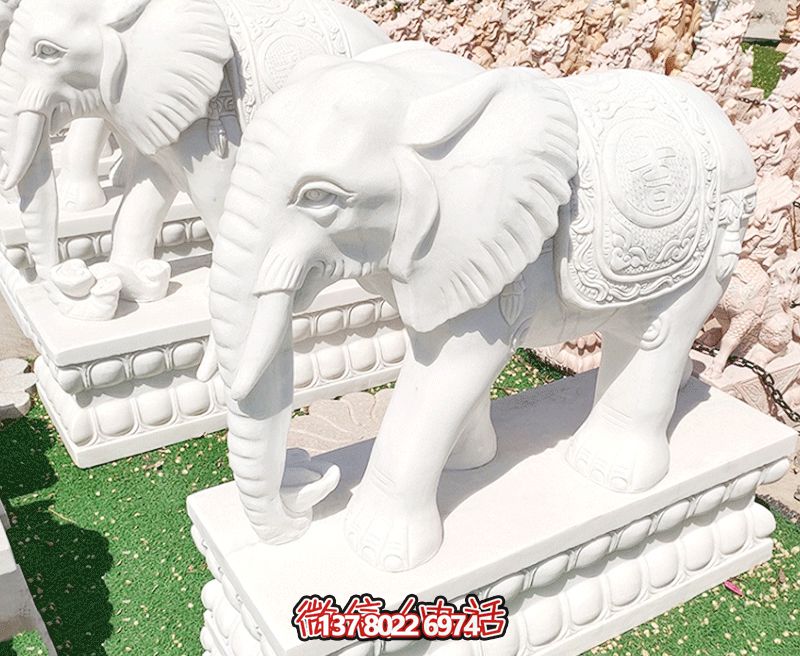 城市街道創意漢白玉石雕大象雕塑 城市街道創意漢白玉石雕大象雕塑