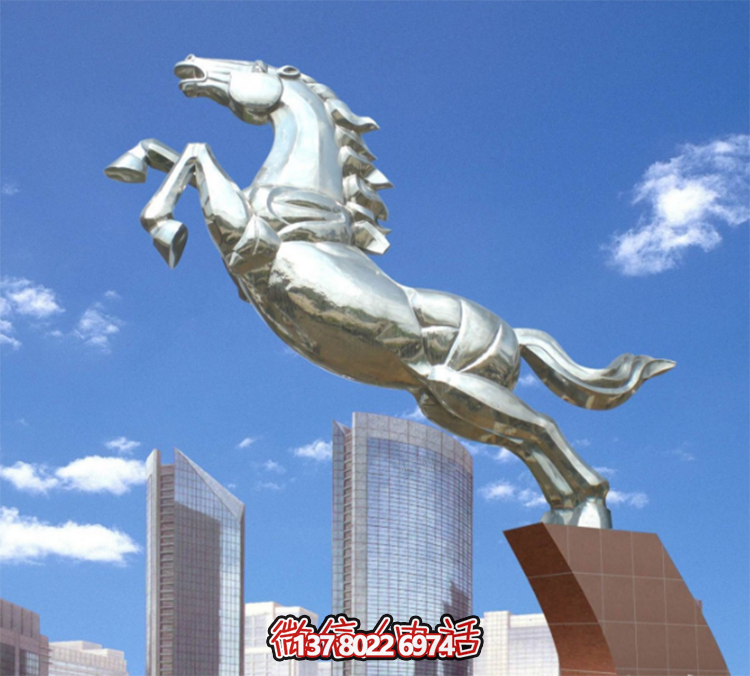 不銹鋼馬兒雕塑，鏡面騰空的馬兒雕塑，企業精神標識標志