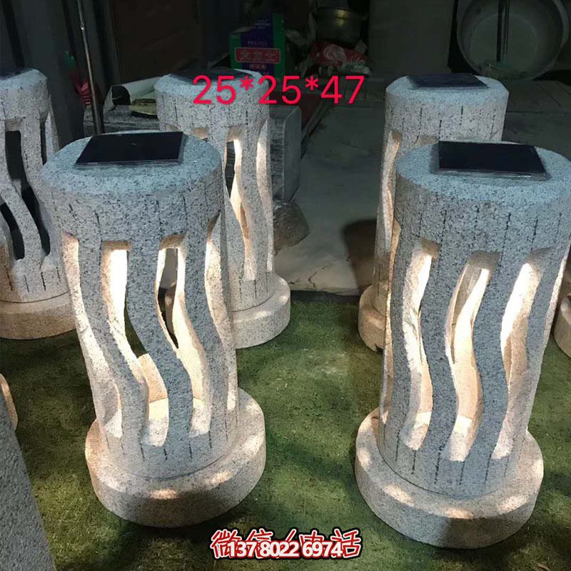 太陽能石燈籠現(xiàn)代簡(jiǎn)約廣場(chǎng)大理石擺件草坪燈一對(duì)