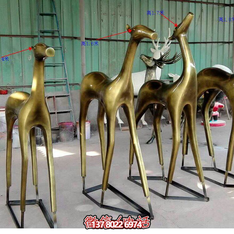 戶外不銹鋼噴金烤漆創意抽象鹿雕塑 戶外不銹鋼噴金烤漆創意抽象鹿雕塑