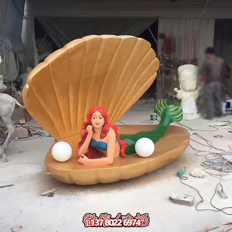 游樂場(chǎng)創(chuàng)意玻璃鋼彩繪景觀卡通美人魚雕塑擺件